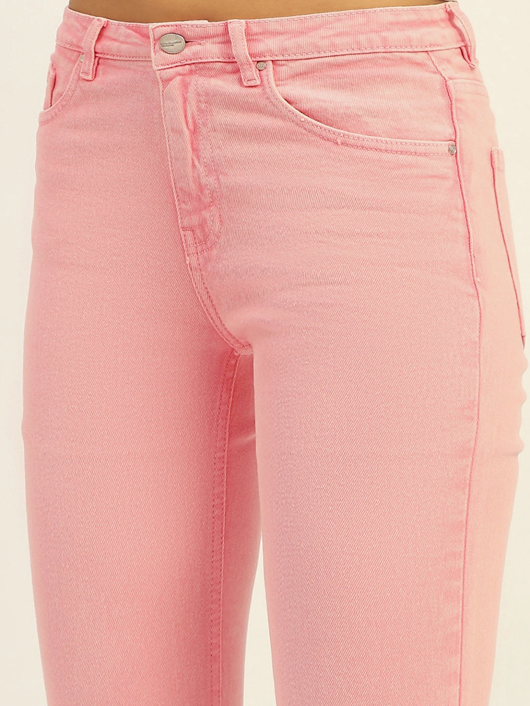Madame Mid Rise Cotton Pink Denim Street Fashion Affordable
