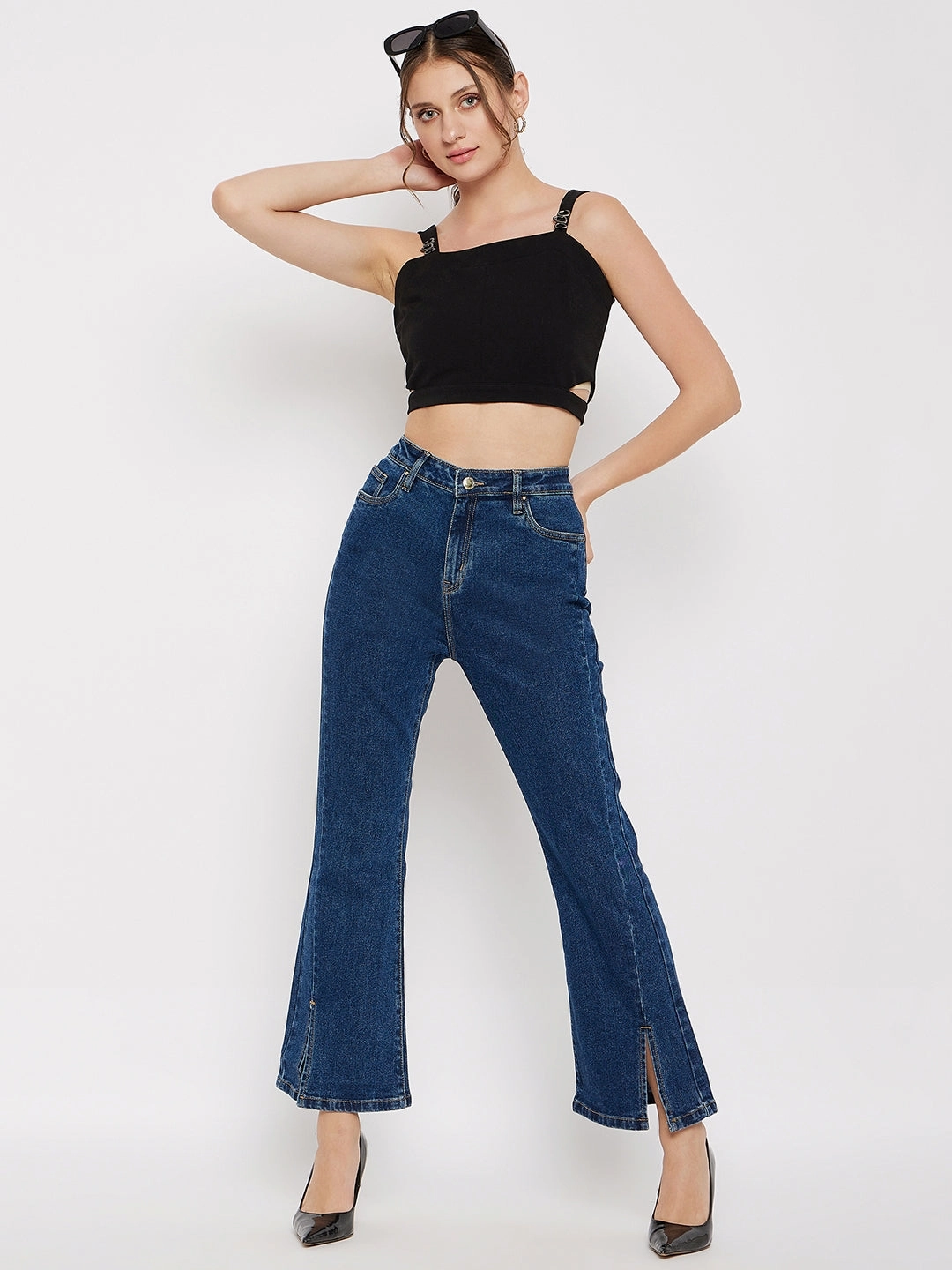 Weekend Vibes Madame Mid-Rise Front Slit Dark Wash Jeans