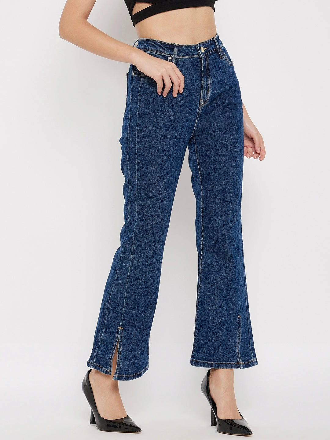 Party Look Sunny Vibes Couple Look Madame Mid-Rise Front Slit Dark Wash Jeans