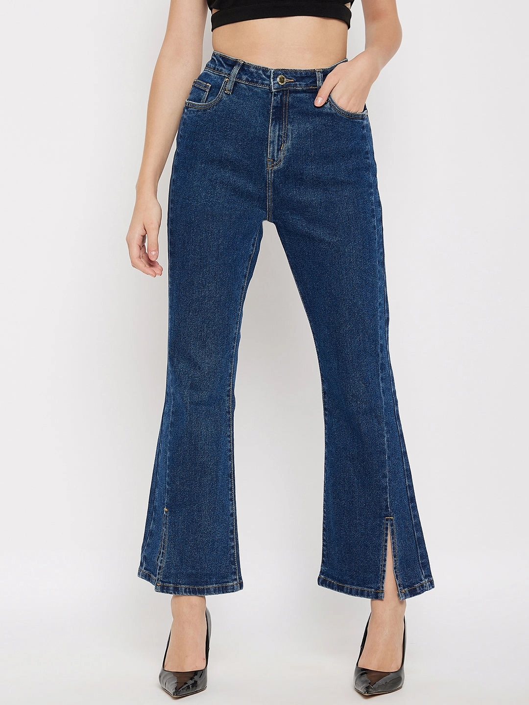 Weekend Wear Madame Mid-Rise Front Slit Dark Wash Jeans