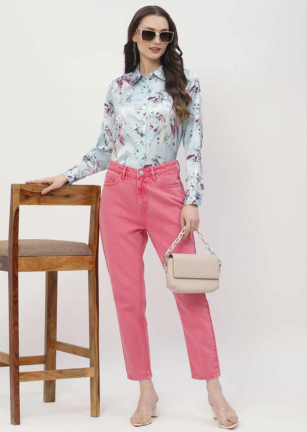 Madame Mid Rise Pink Mom Fit Jeans Durable Build