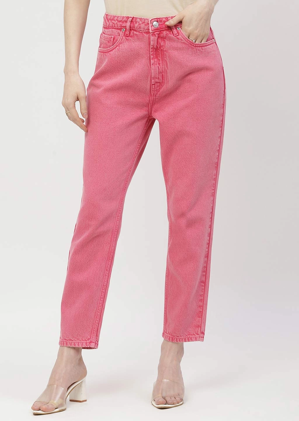Minimal Aesthetic Eco Conscious Denim Madame Mid Rise Pink Mom Fit Jeans