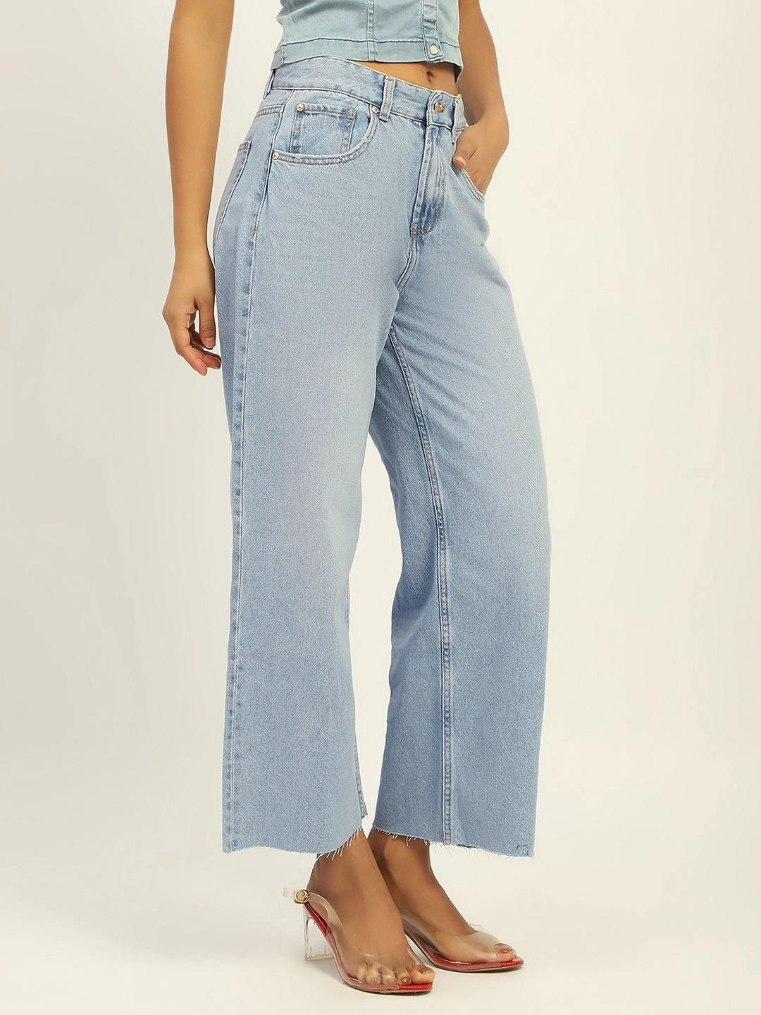 Madame Mid Rise Solid Ice Blue Jeans Iconic Outfit