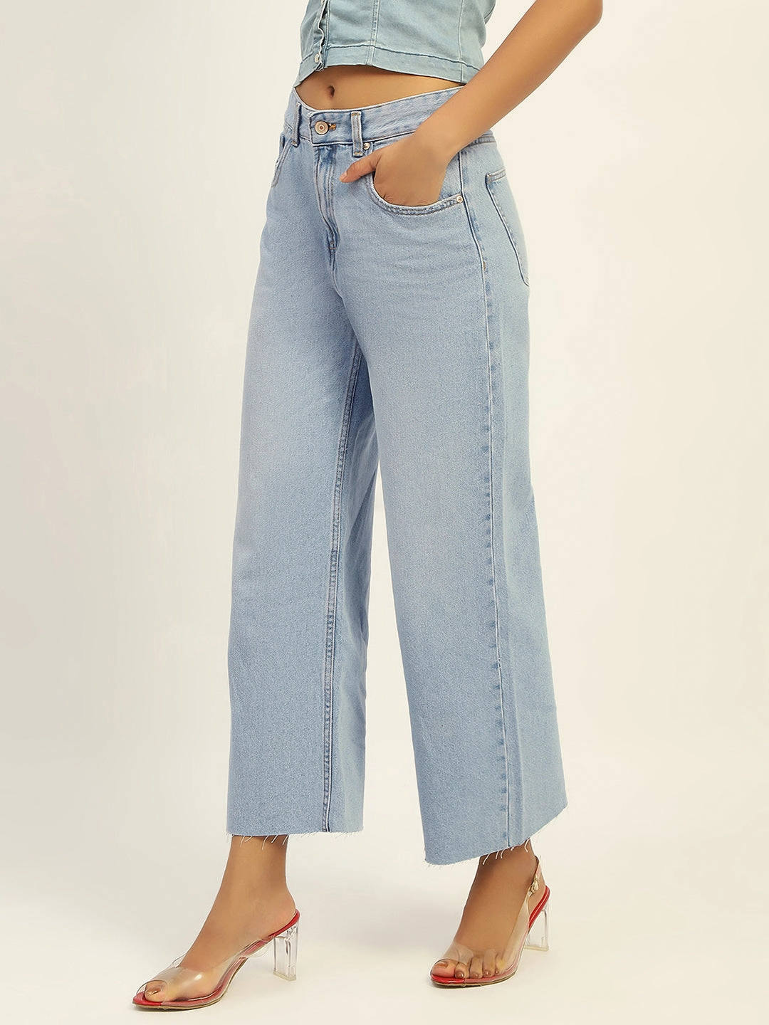 Style Simplicity Low Maintenance Fabric Madame Mid Rise Solid Ice Blue Jeans