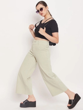 Strong Stitch Madame Mint Green High Waist Wide Leg Ankle Length Jeans