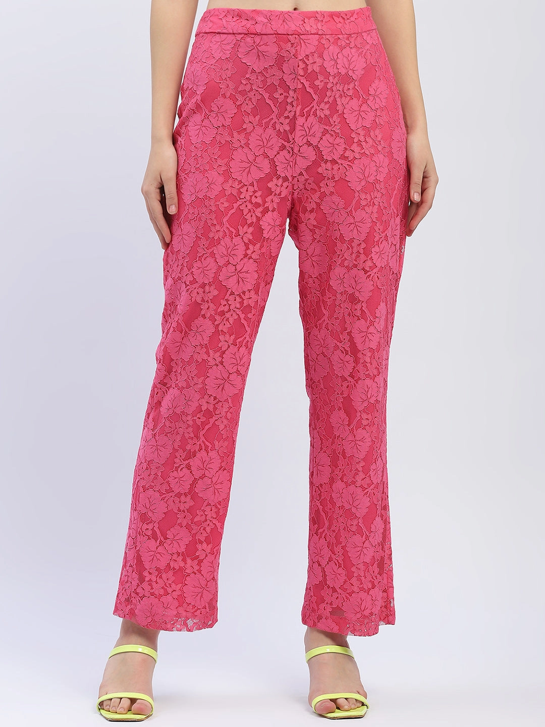 Sporty Stretch Fit Madame Pink Floral Lace Fabric Trouser