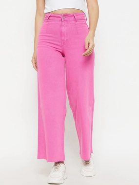 Madame Pink Solid Denim High-waisted