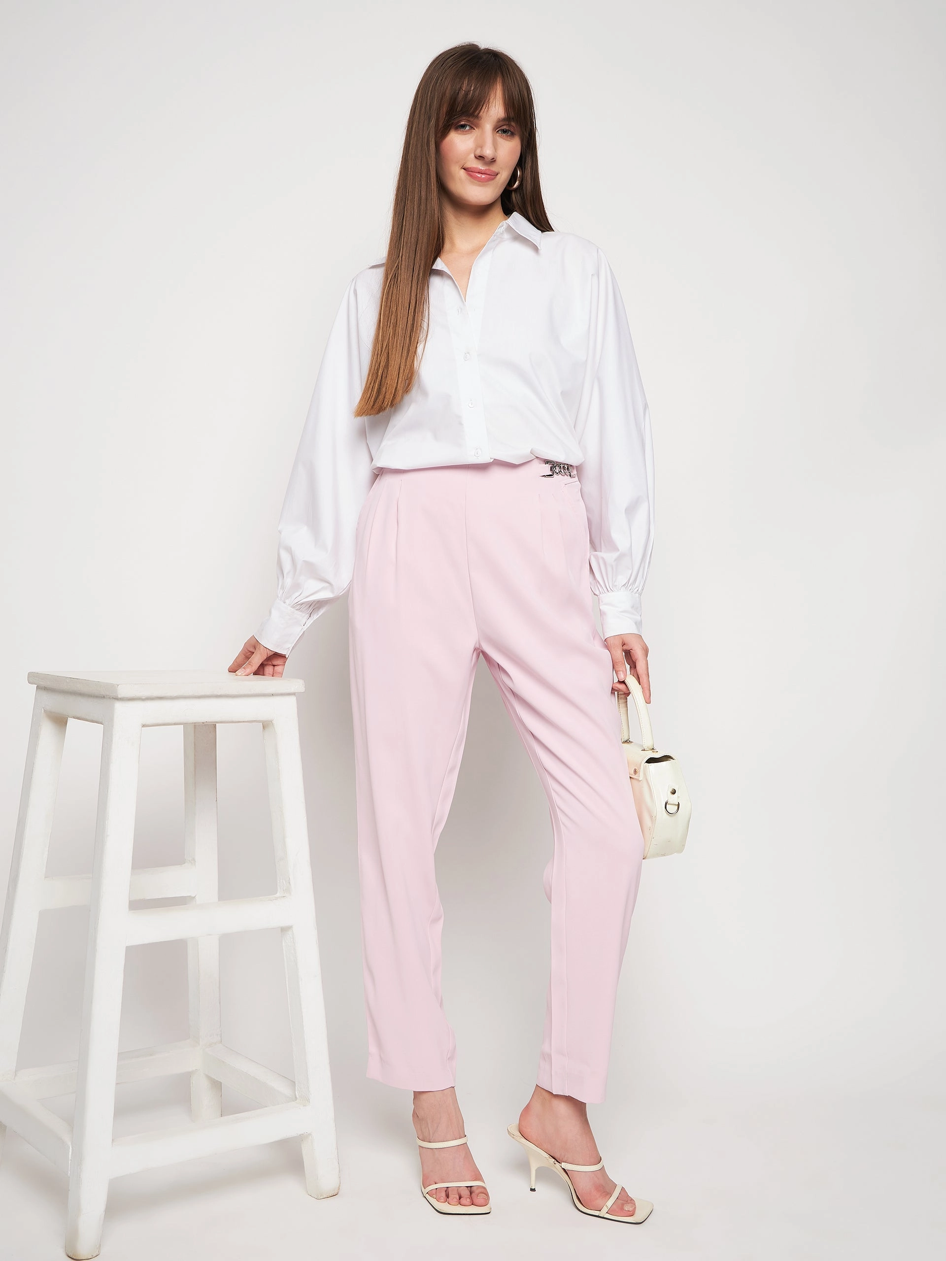 Madame Pink Tapered Trousers Neutral Shade Anti Snag Fabric