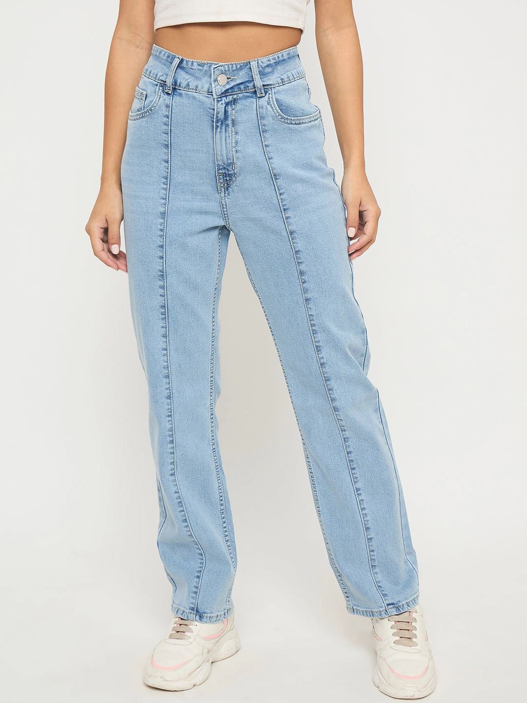 Basic Necessity Bootcut style Madame Pintuck Detailed Bright Blue Cotton Blend Jeans