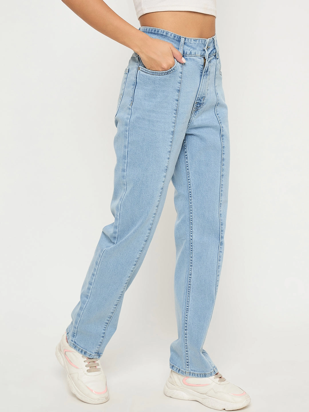 All weather All Use Wear Madame Pintuck Detailed Bright Blue Cotton Blend Jeans