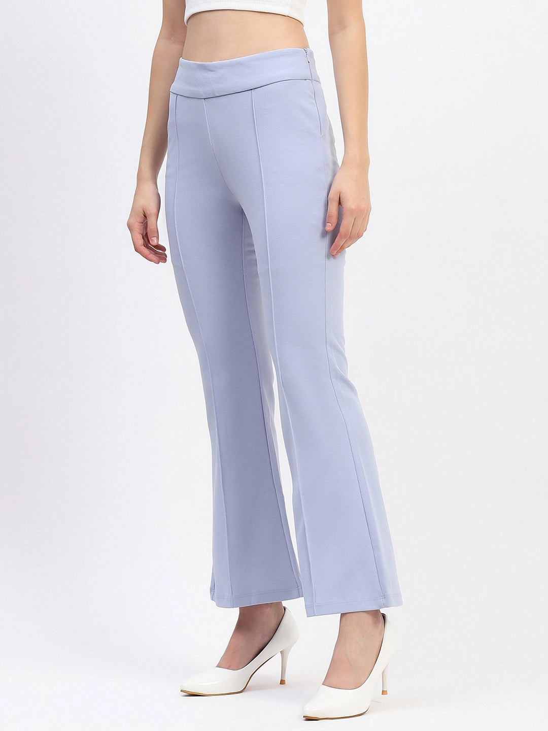 Madame Pleated Elasticated Waist Solid Sky Trousers breathable panels Ultimate Comfort