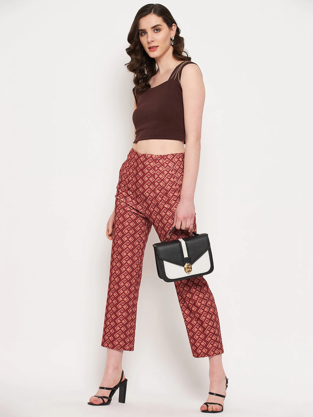Madame Printed Rosewood Trouser Relaxed Lines Smart Layer