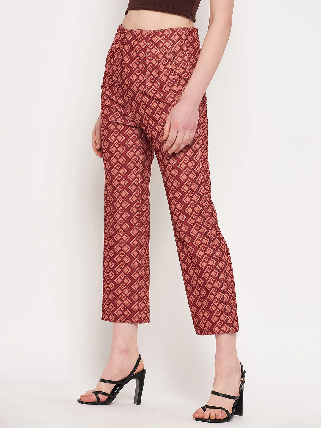 Contoured Panel Design SustainableManufacturing Madame Printed Rosewood Trouser