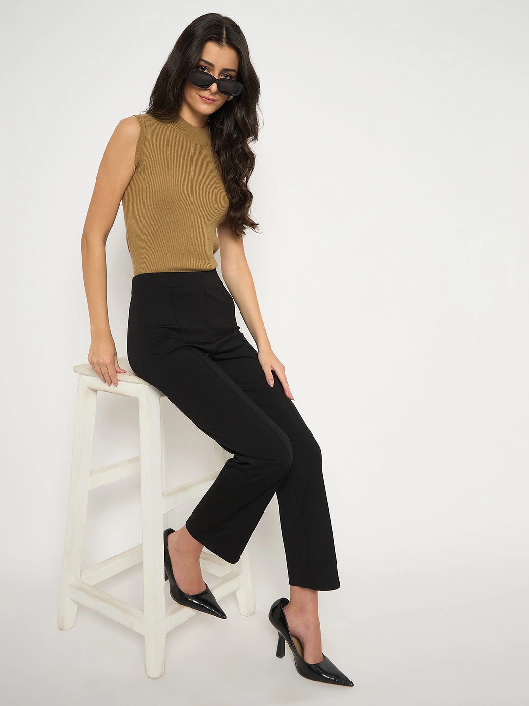 Madame Rayon Blend Pleated Straight Fit Black Jeggings Soft Touch For Adults Neutral Fit