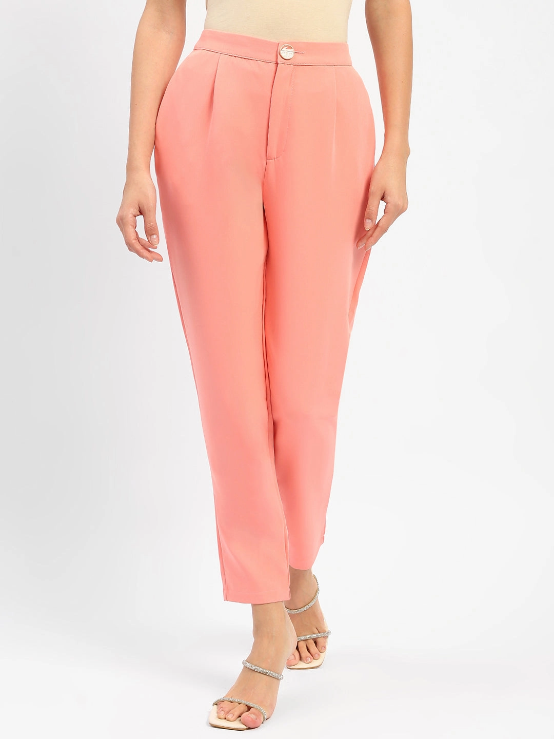smooth zipper Fitted waist Madame Salmon Solid Regular Trousers