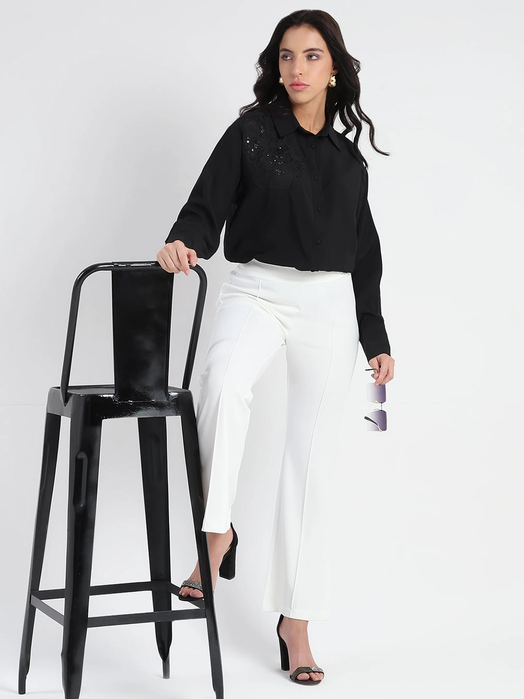 Madame Side Zipper Flared White Knitted Moss Trousers No Tag WindResistantMaterial