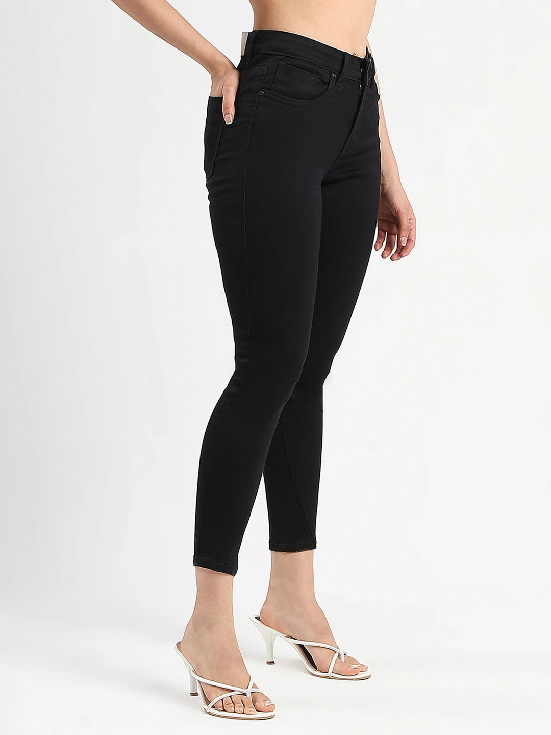Smooth Breathable Travel Outfit Casual Stretch Madame Skinny Fit Black Cotton Blend Jeans