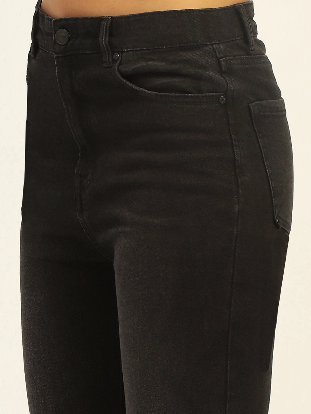 Madame Skinny Fit Raw Hem Cotton Black Denim Flexible Waistband Construction