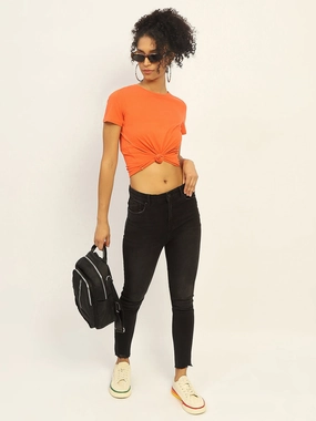 Chill Mode Unisex Wear Premium Madame Skinny Fit Raw Hem Cotton Black Denim