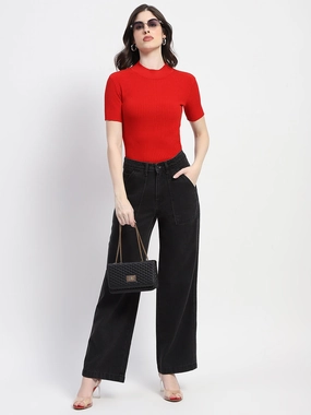 Chic Design Look Sustainable Manufacturing Madame Slant Pocket Flared Black Denim