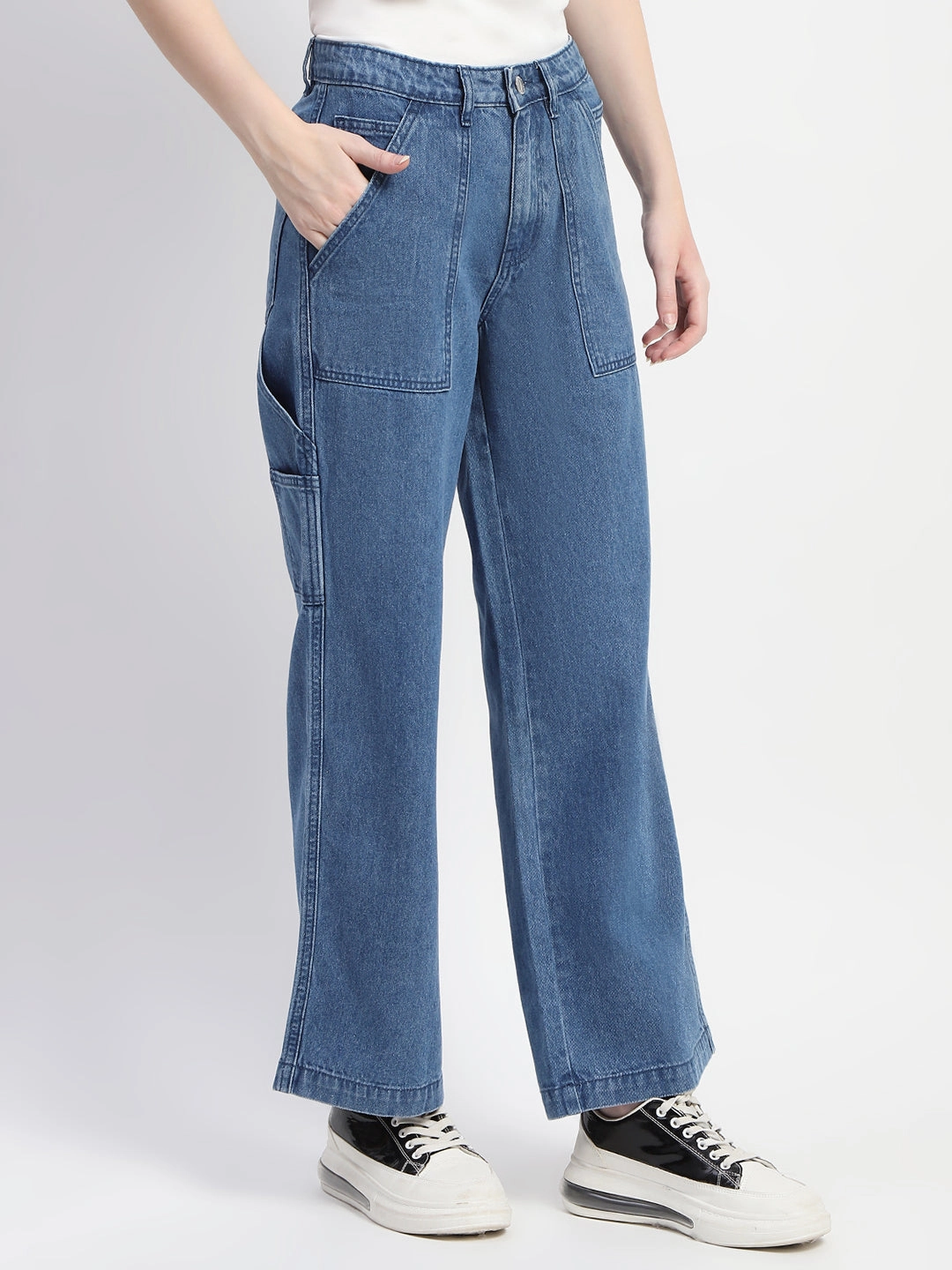 Balanced Piece Abrasion Resistant Denim Madame Slant Pocket Flared Mid Blue Denim