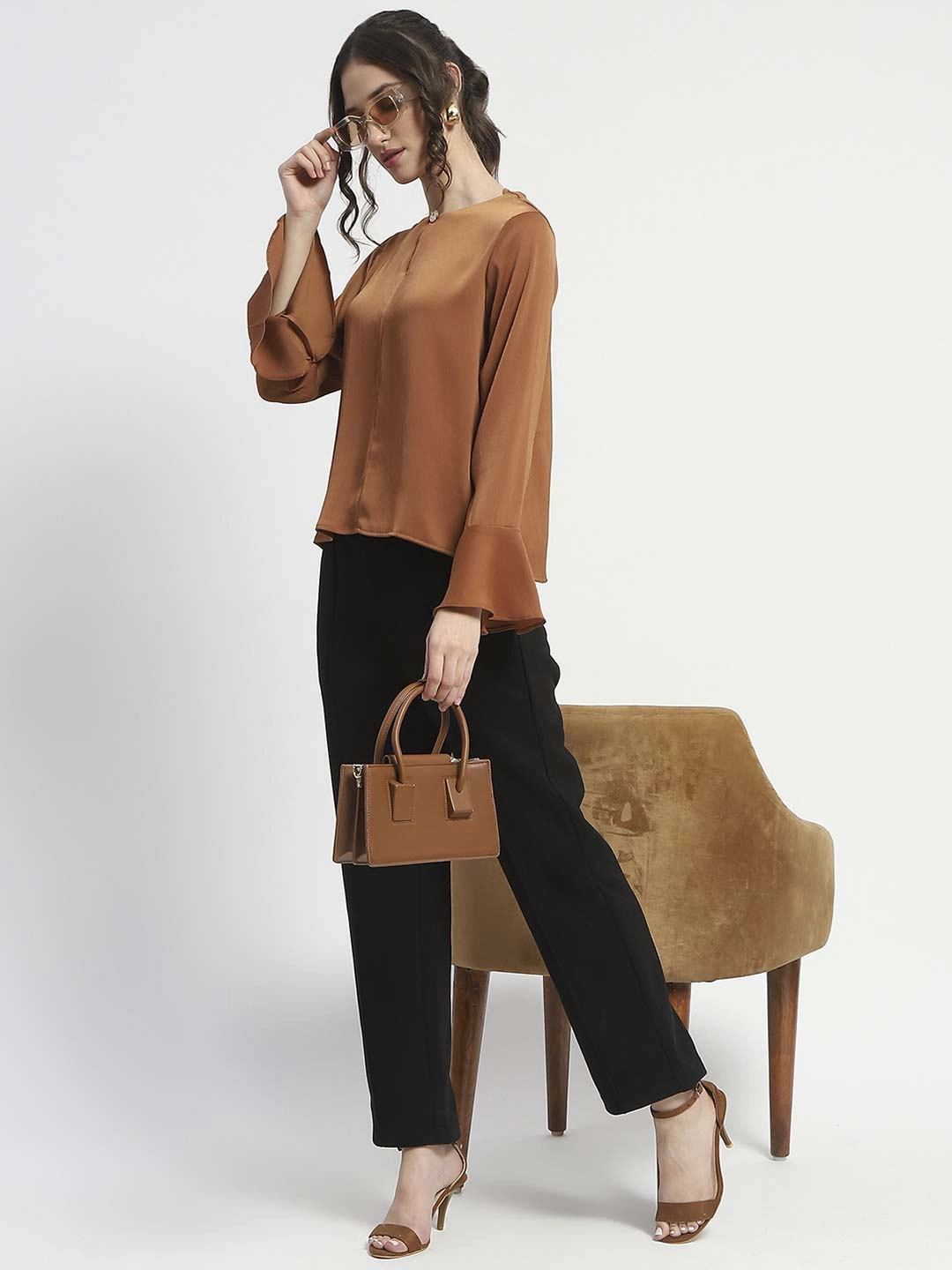 Madame Solid Black Pleated Gurkha Trousers Breathable Performance Wear Sport Performance