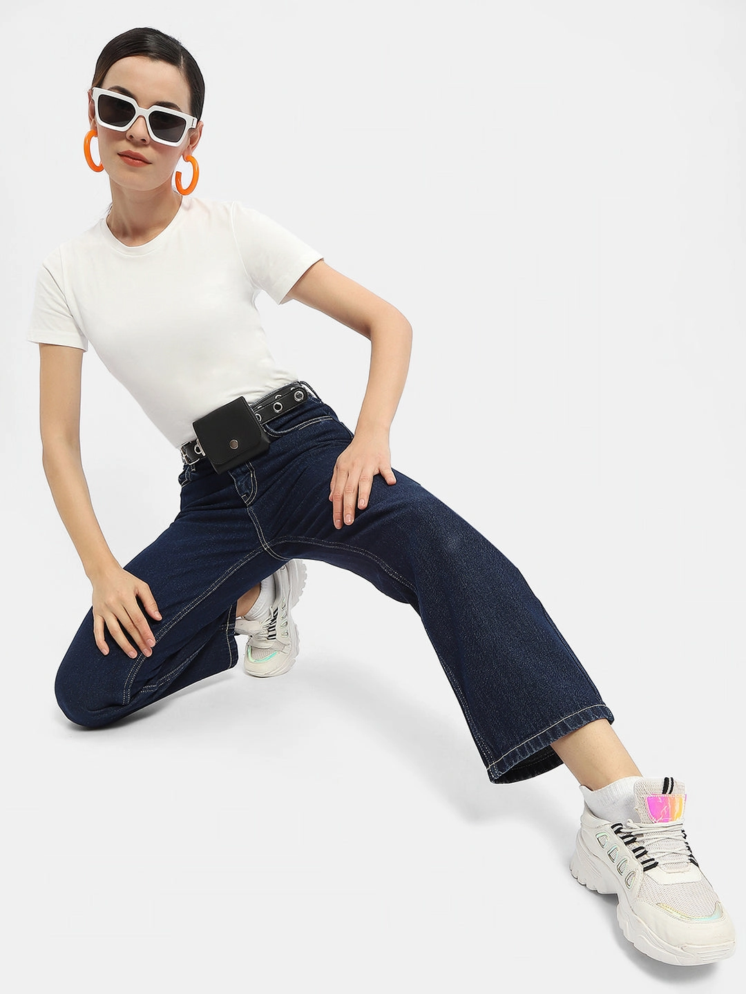 Moisture Wicking Lining Madame Solid Blue Straight Jeans