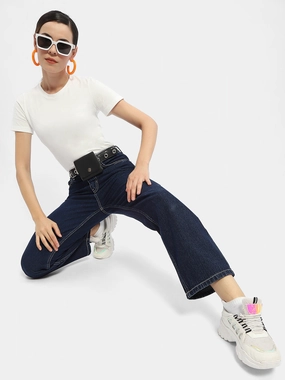 Moisture Wicking Lining Madame Solid Blue Straight Jeans