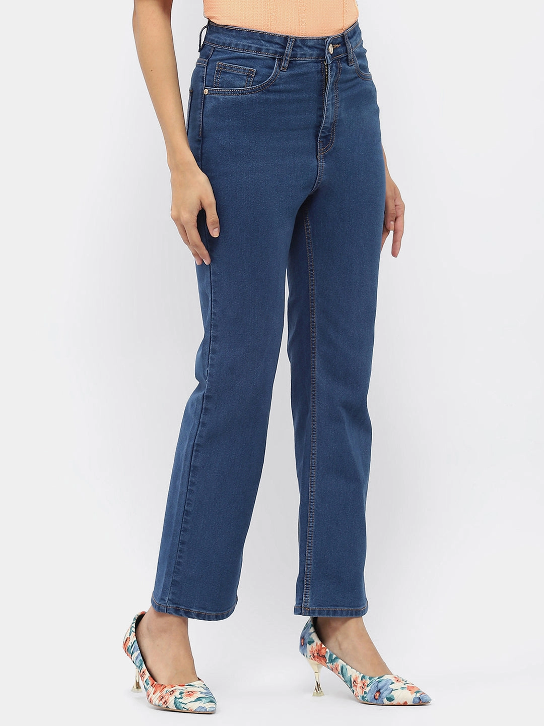 Madame Solid Mid Blue Wide Leg Jeans Travel Outfit Music Event
