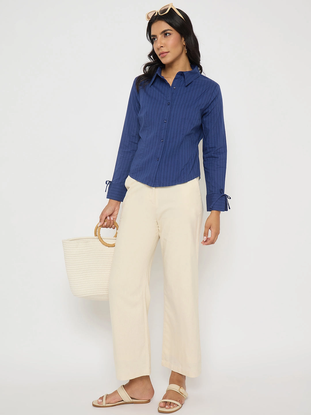 Flex Fit Design Active Motion Madame Solid Wide Leg Off White Rayon Blend Trousers