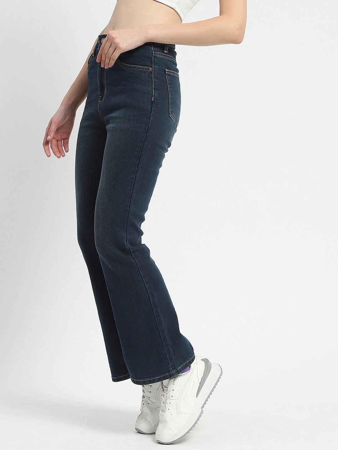 Urban Explorer Picnic Style Urban Ready Madame Stone Wash Flared Blue Cotton Denim