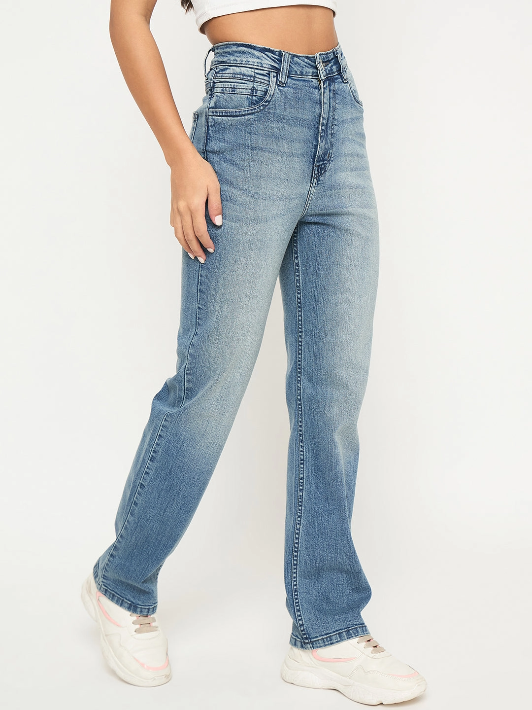 Moisture Wicking Lining Simple Attire Madame Stone Wash Light Blue Cotton Blend Jeans