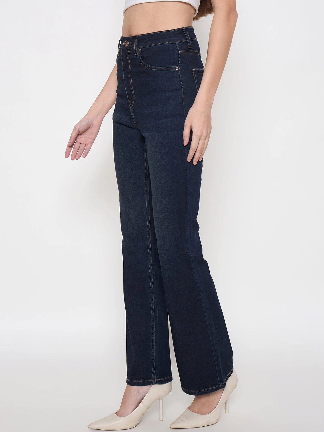 Madame Stone Wash Midnight Blue Flared Jeans Youth Style Office Wear