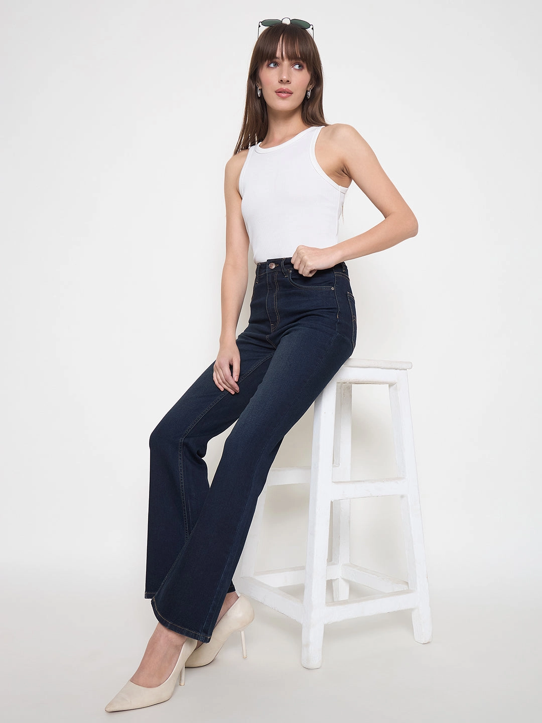 Teen Outfit Night Out Party Look Casual Solution Madame Stone Wash Midnight Blue Flared Jeans