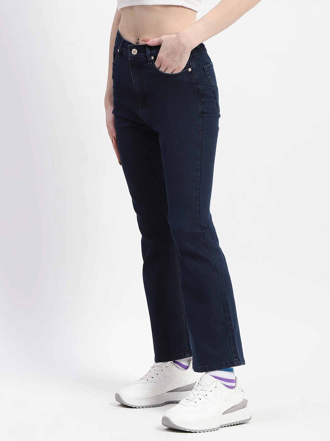 Beach Day Versatile Soft High-Quality Fabric Madame Straight-Fit Dark Blue Cotton Denim Jeans