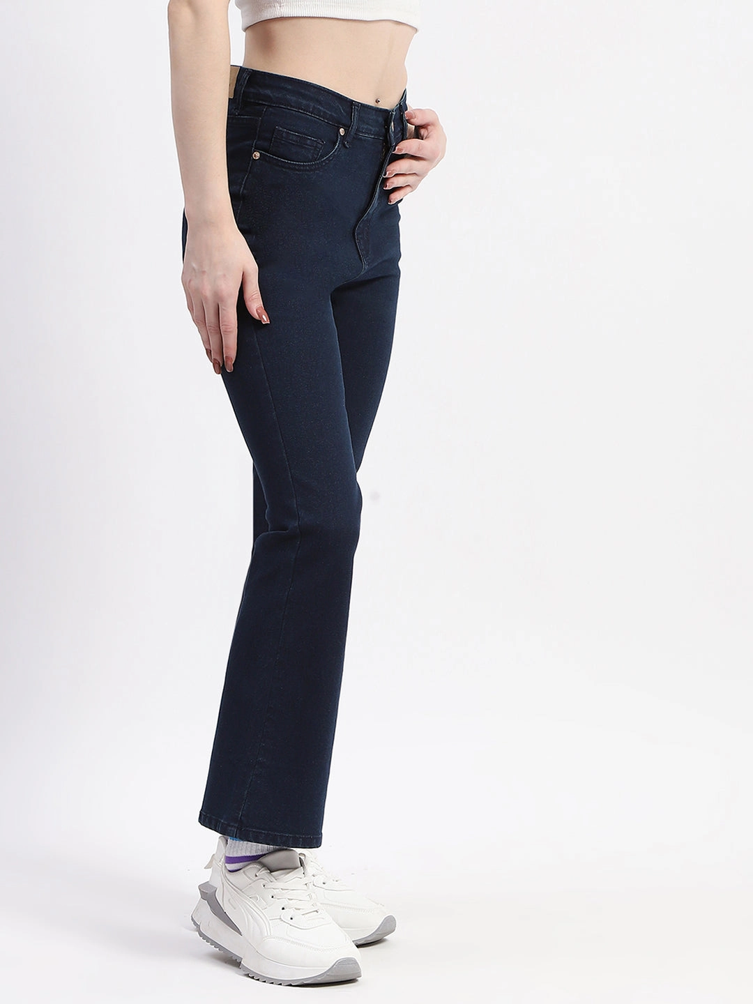 Sleek Fit Urban Look Madame Straight-Fit Dark Blue Cotton Denim Jeans