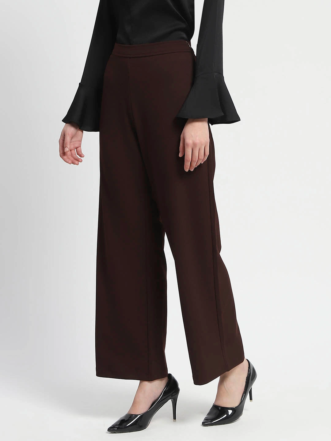 Air Comfort Essential Comfort Madame Straight Fit Elasticated Waist Solid Coffee Trousers