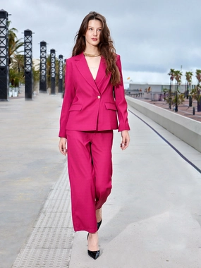 Full Comfort Madame Straight Fit Flared Hot Pink Trousers