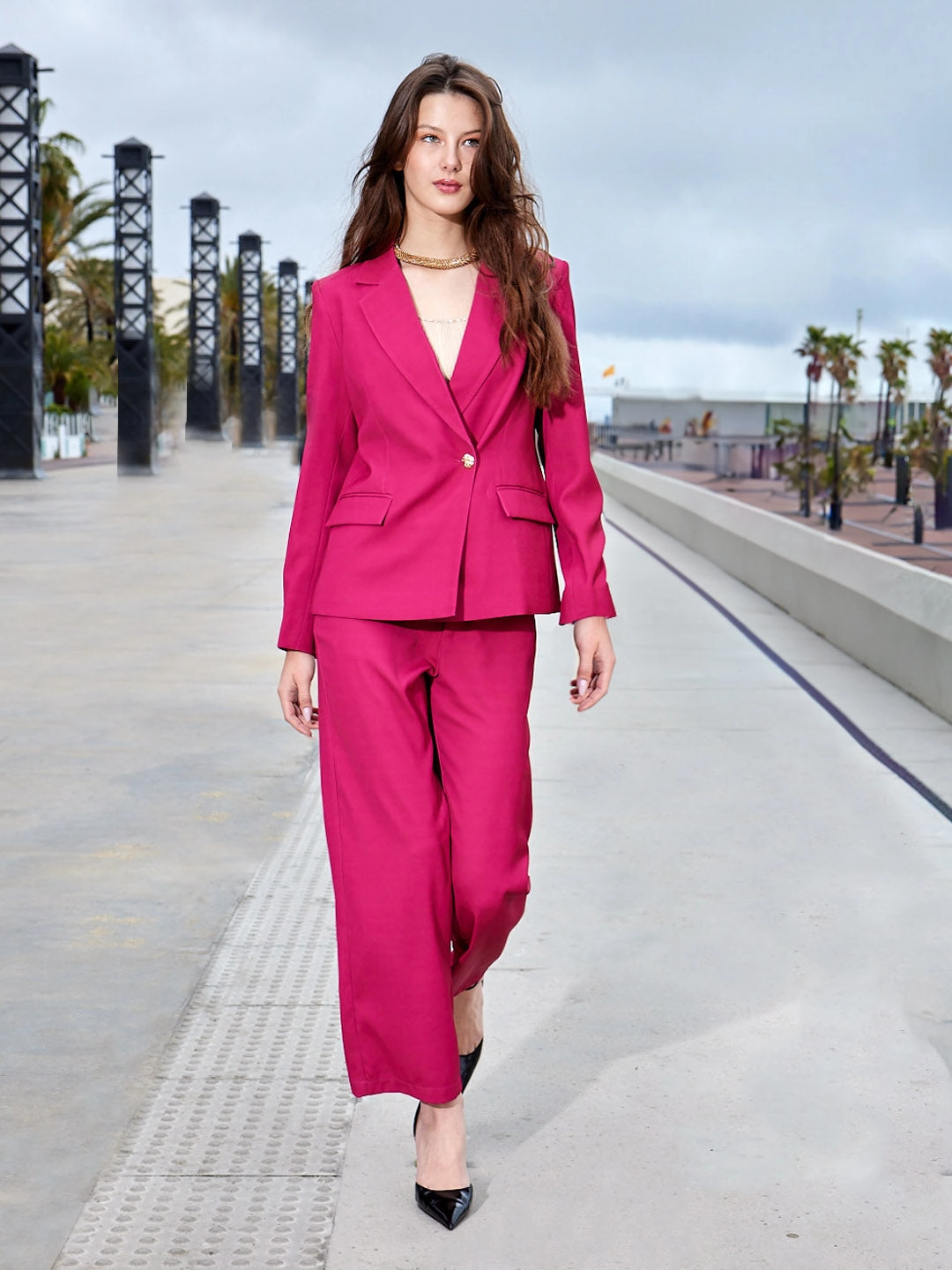 Full Comfort Madame Straight Fit Flared Hot Pink Trousers