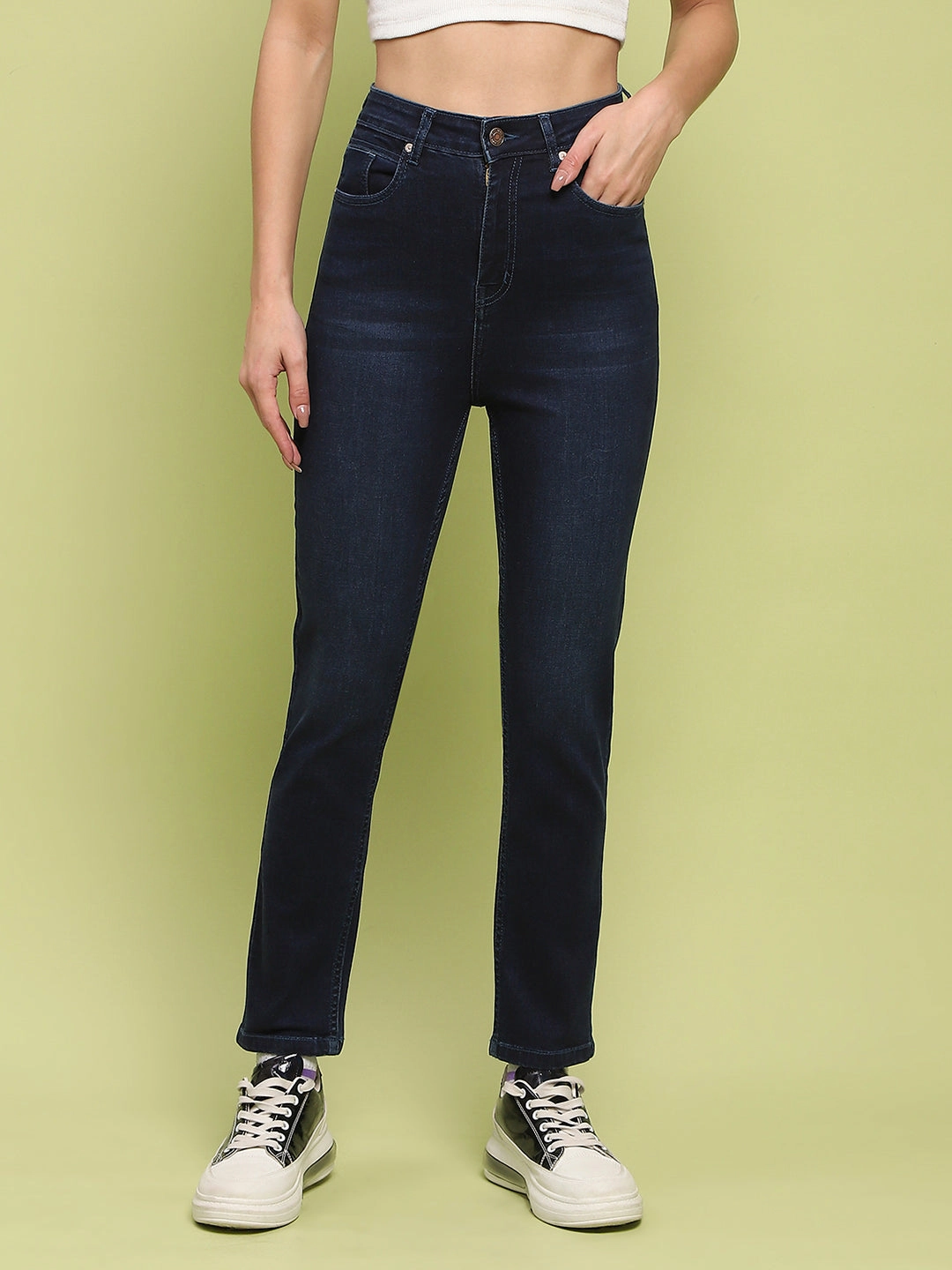 Madame Whiskered Dark Blue Cotton Denim Jeans Daywear Fit