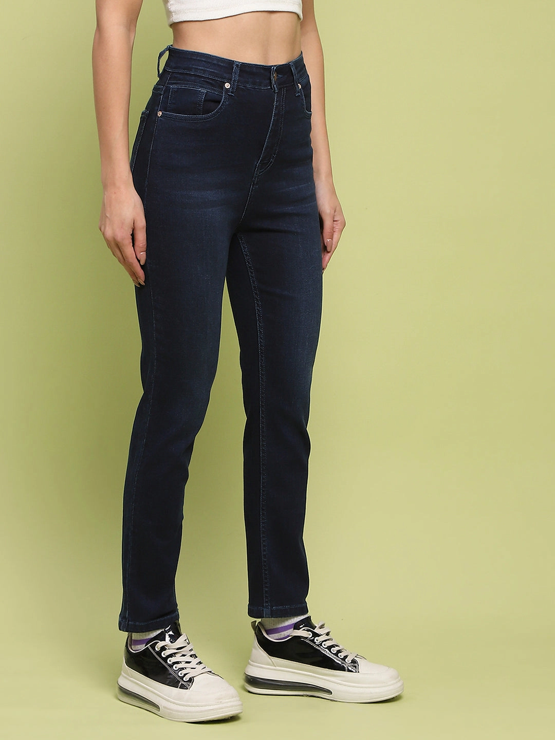 Date Night Daily Wear Madame Whiskered Dark Blue Cotton Denim Jeans