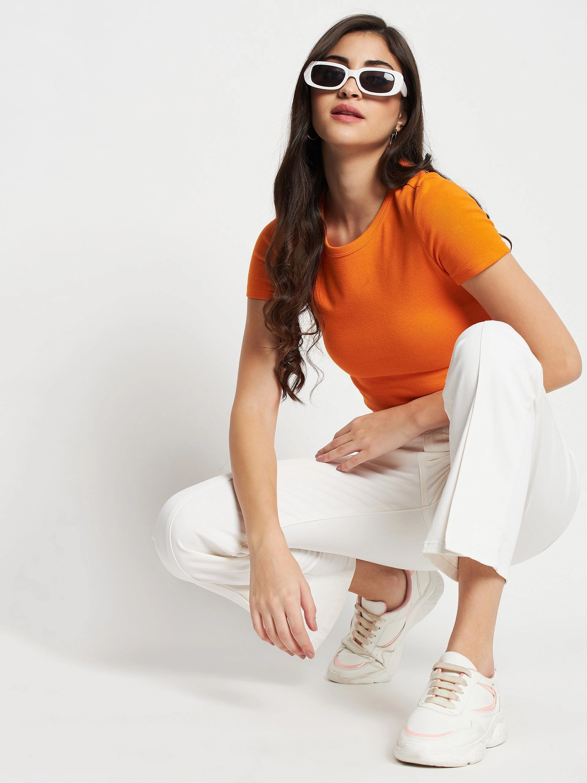 Madame White Denim Casual Street Contemporary Fit