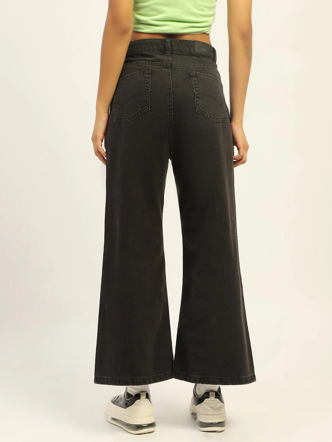 Comfortable Fit Design Madame Wide Leg Charcoal Cotton Denim