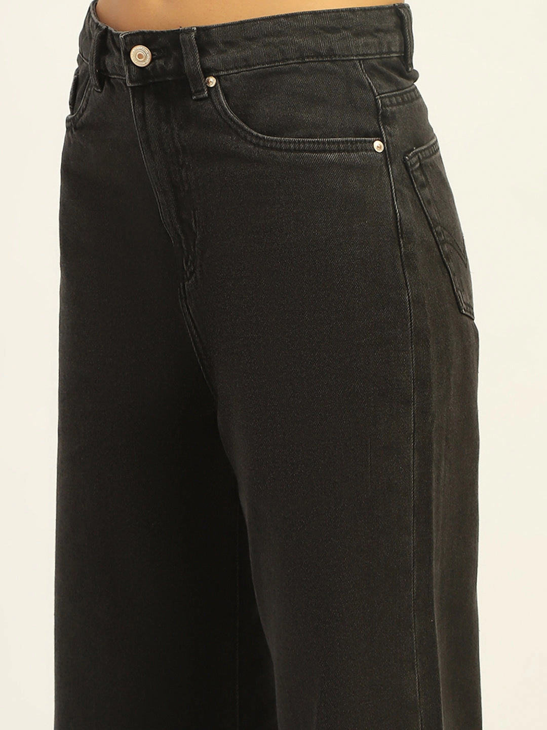 Stylish Casual Evening Stroll Madame Wide Leg Charcoal Cotton Denim