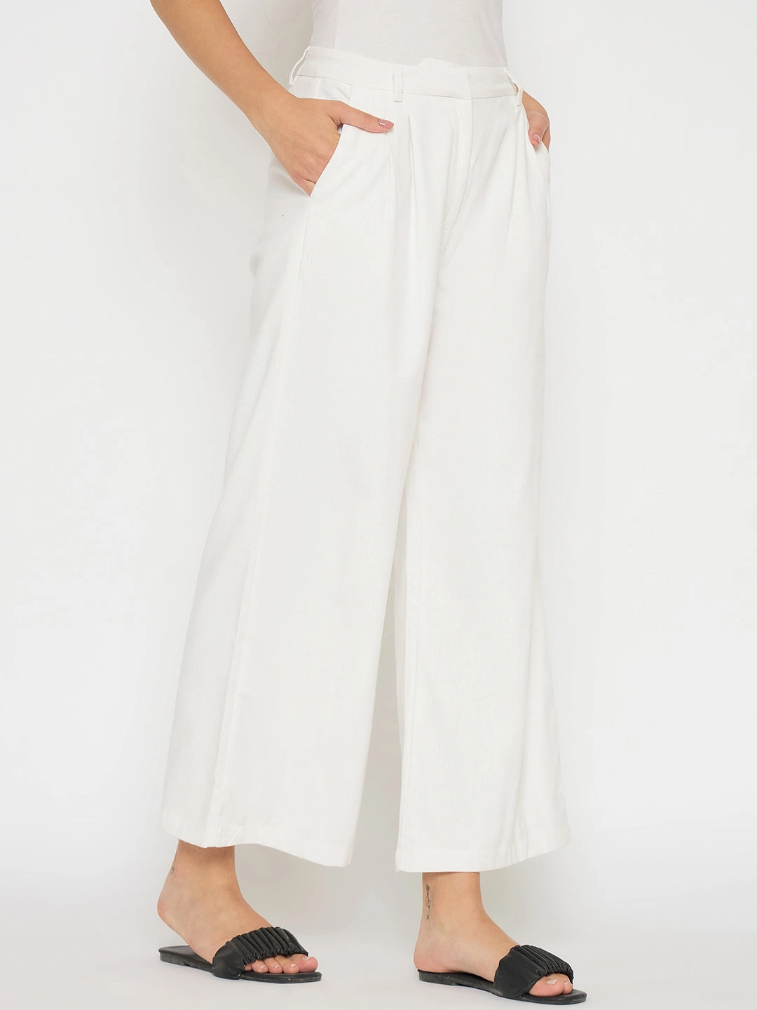 Daywear Snag Free Fabric Madame Wide Leg White Rayon Blend Trousers