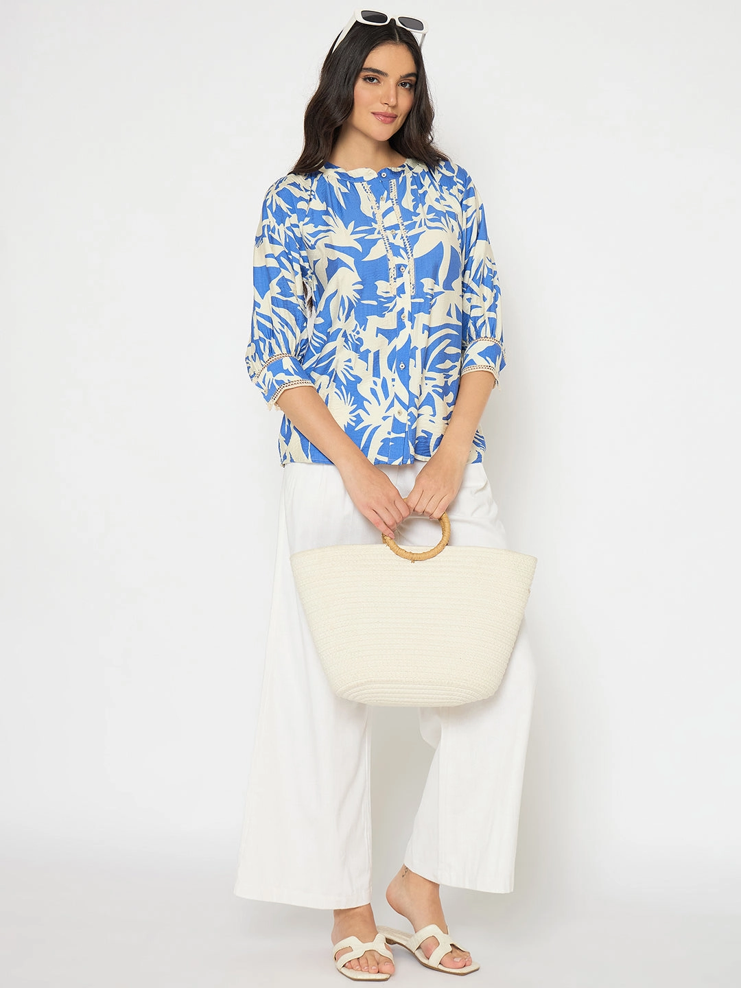 Madame Wide Leg White Rayon Blend Trousers Sport Comfort Fit