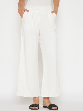 Madame Wide Leg White Rayon Blend Trousers Stay Cool Active Flex