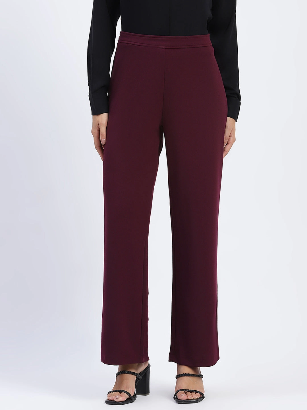 Madame Wide Legged Solid Plum Trousers Minimalist Design