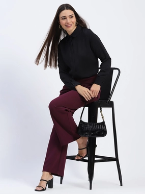 Fit Comfort Madame Wide Legged Solid Plum Trousers