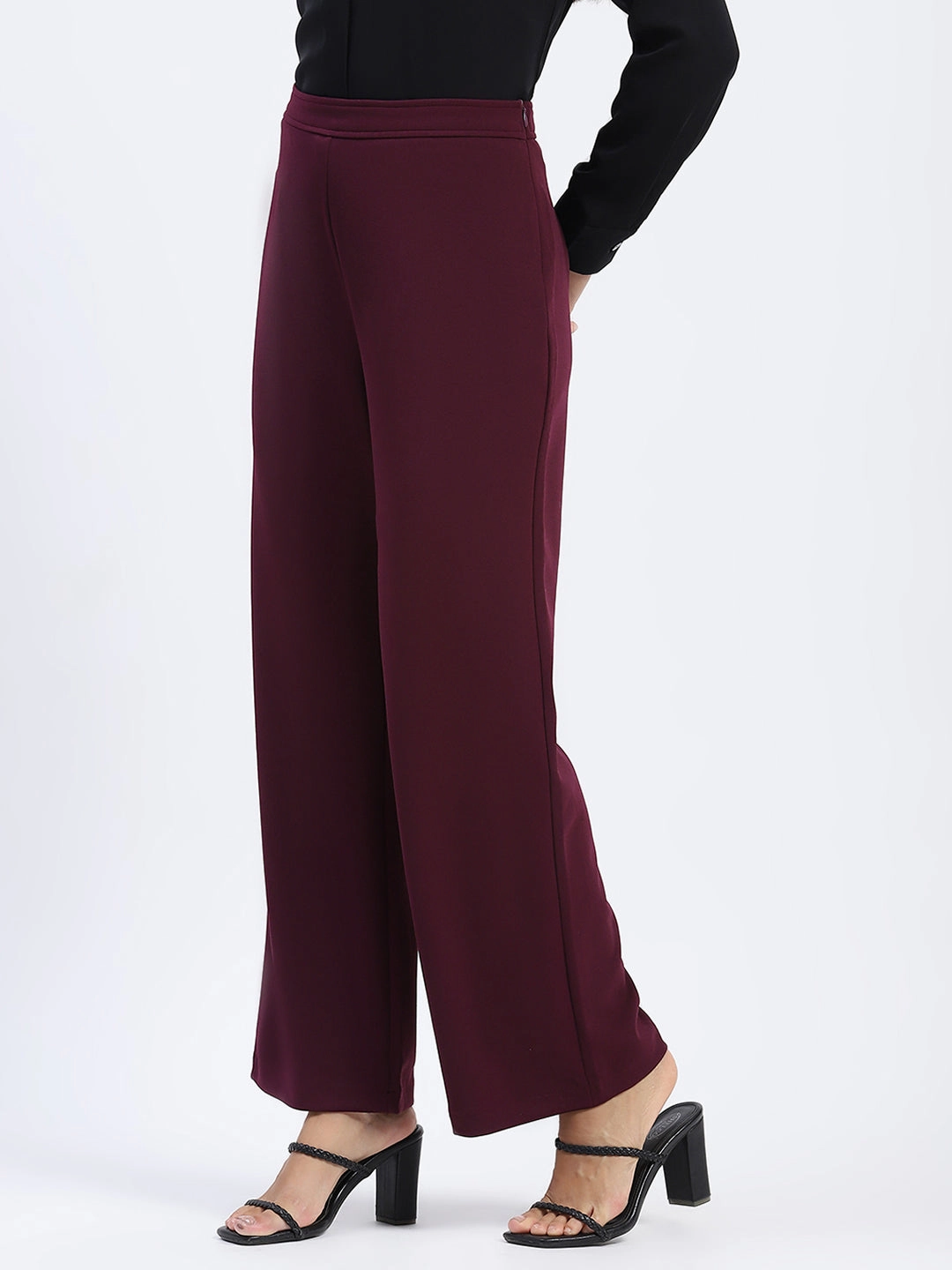 Madame Wide Legged Solid Plum Trousers Minimalist Fit